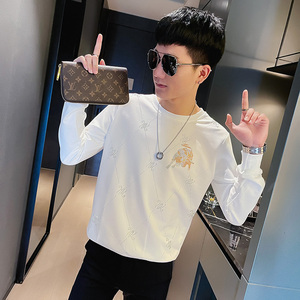 WY82 秋装社会精神小伙修身卫衣男套头衫 白1图片