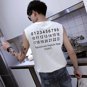 夏季背心男士无袖t恤社会小伙宽松汗衫坎肩 A343-BX11-P35 白图片