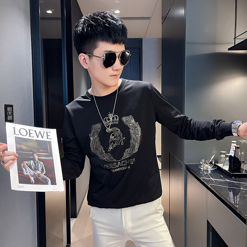 WY77秋装社会精神小伙修身卫衣男套头衫黑1,男装卫衣,电商A343