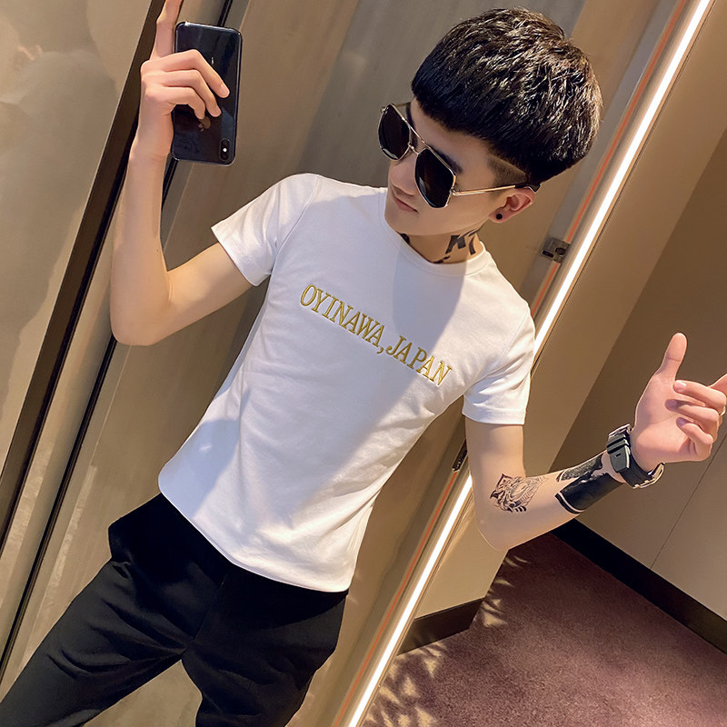 2021春夏短袖T恤衫社会小伙半袖修身tee白TX111-P35控58,男装T恤,电商A343
