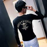 秋装社会精神小伙修身印花T恤男长袖潮TX175-P40白，男装T恤，电商A343