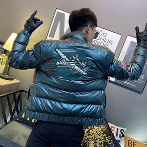 社会小伙立领ins飞机棉衣外套修身皮棉服 A343-CF39-P128控158 绿图片