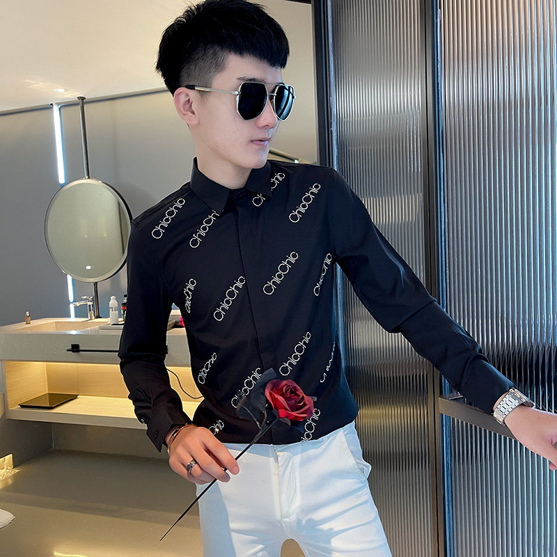 CS170秋装社会小伙修身长袖衬衫男衬衣白,男装衬衫,电商A343