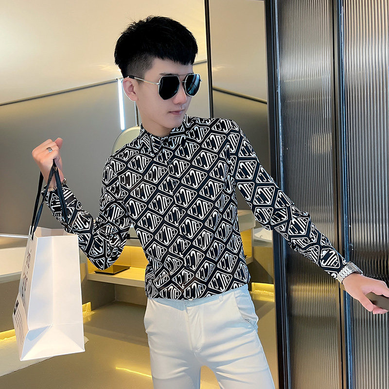 CS166 秋装社会小伙修身长袖衬衫男衬衣 黑1图片