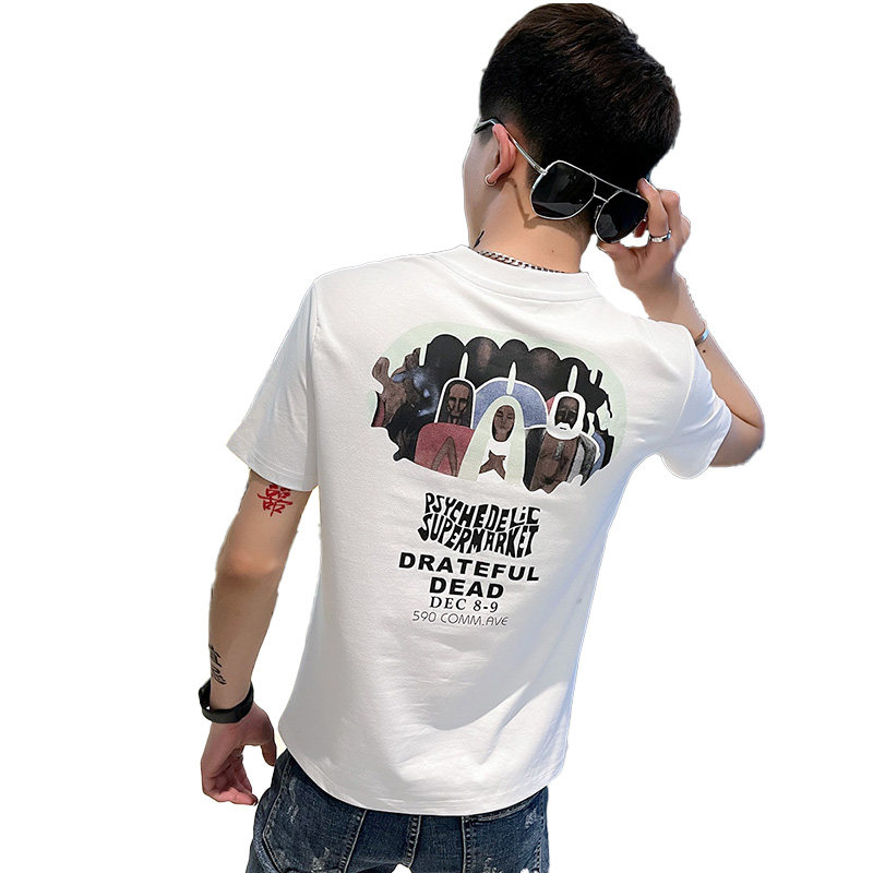 TX257-P40控60夏季短袖T恤衫社会小伙修身印花半袖tee潮白色,男装T恤,电商A343