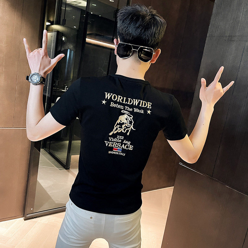 2021新款小码短袖T恤衫社会小伙半袖A343-TX209-P38控58白1,男装T恤,电商A343