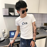社会小伙夏季字母亮片短袖T恤半袖修身teeA343-TX168-P35白色，男装T恤，电商A343