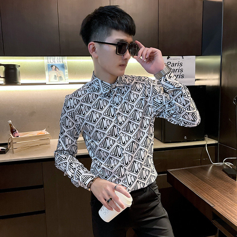 CS166秋装社会小伙修身长袖衬衫男衬衣黑,男装衬衫,电商A343