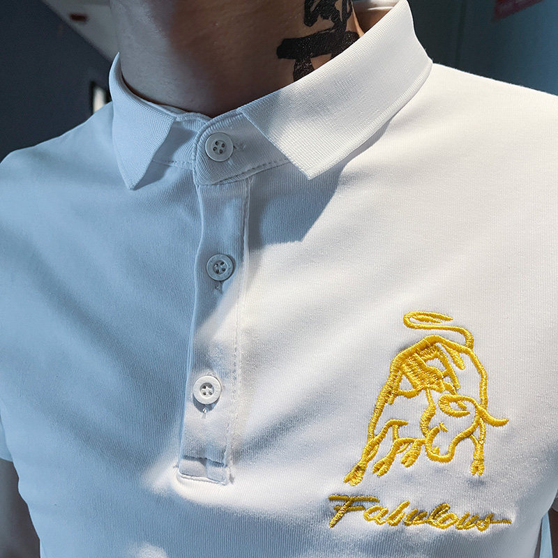 2021新款社会小伙修身短袖polo衫PL60-P45控65黑,男装Polo衫,电商A343