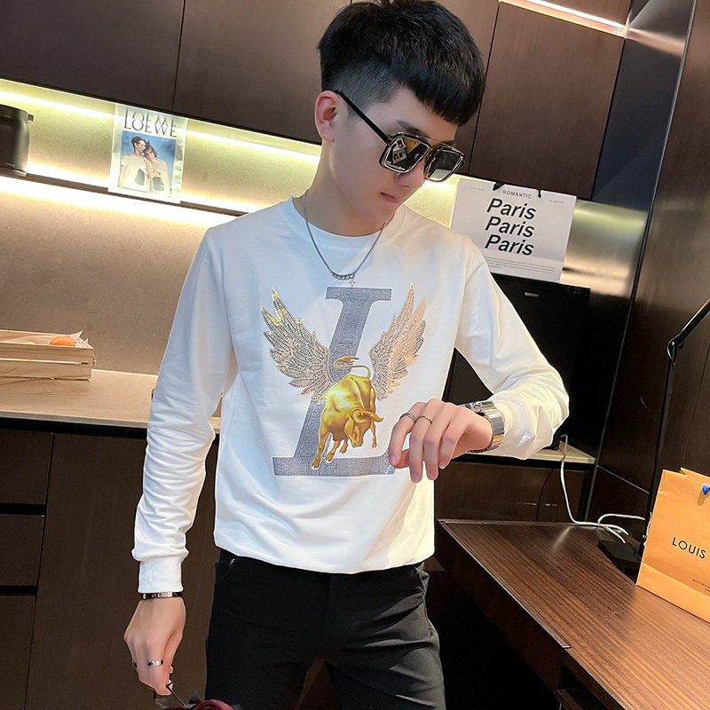WY76 秋装社会精神小伙修身卫衣男套头衫 白1图片