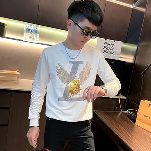 WY76 秋装社会精神小伙修身卫衣男套头衫 白1图片