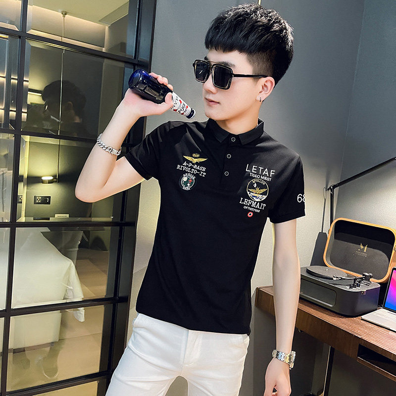 PL70社会精神小伙修身刺绣短袖polo衫白1,男装Polo衫,电商A343