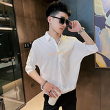 CS156社会小伙印花套头七分袖衬衫花衬衣男潮黑，男装衬衫，电商A343