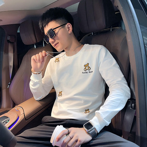WY80 秋装社会精神小伙修身卫衣男套头衫 黑1图片