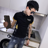 夏季新款社会精神小伙修身印花短袖polo衫黄A343-PL41-P45，男装Polo衫，电商A343