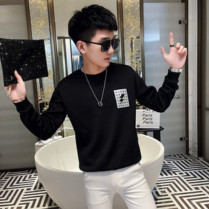 WY88 秋装社会精神小伙修身卫衣男套头衫 黑图片