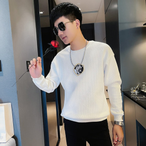WY89 秋装社会精神小伙修身卫衣男套头衫 黑图片