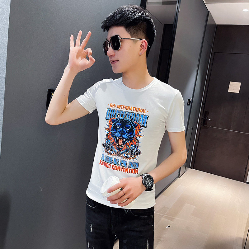 2021夏季圆领青春半袖修身短袖t恤衫男 TX249-P38 控58 白1图片