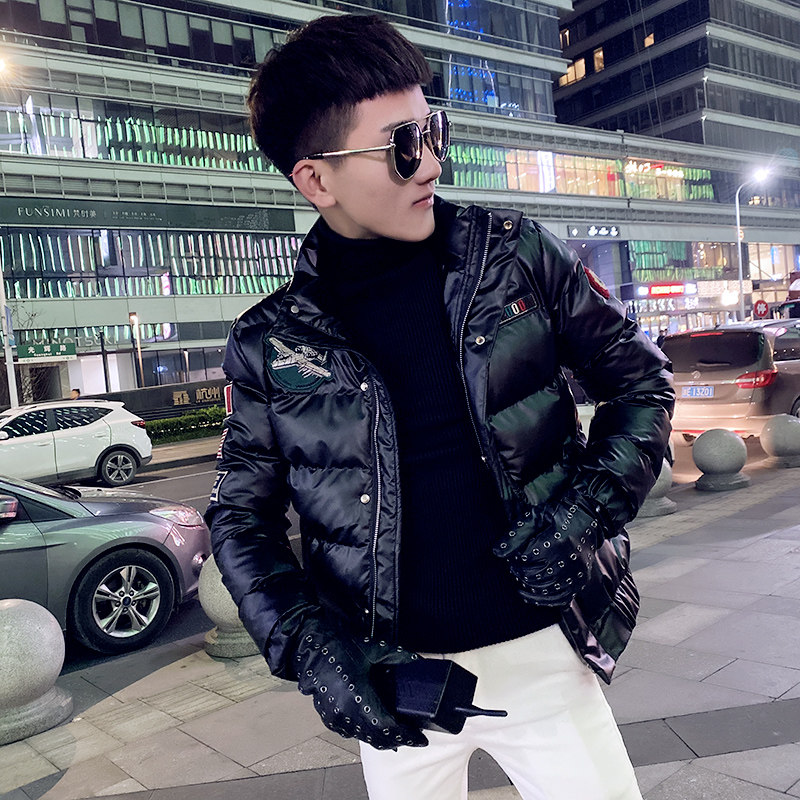 社会小伙立领ins飞机棉衣外套修身皮棉服A343-CF39-P128控158黑,男装棉衣,电商A343