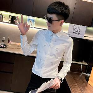 CS169 秋装社会小伙修身长袖衬衫男衬衣 白图片