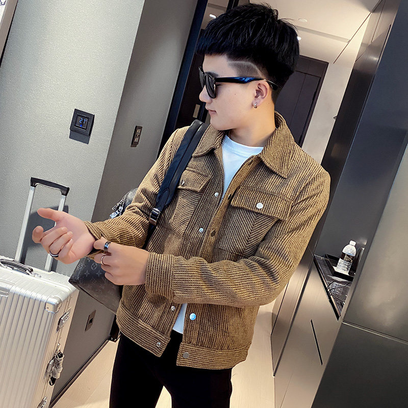 秋季男外套ins网红社会小伙纯色夹克A343-JK53-P100控125棕,男装夹克,电商A343