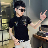 PL70社会精神小伙修身刺绣短袖polo衫黑，男装Polo衫，电商A343