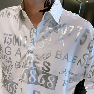 CS146-P58 控78 社会小伙印花套头七分袖衬衫花衬衣男潮 白图片