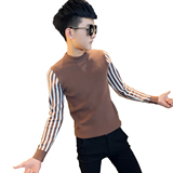 社会小伙条纹拼接针织加厚半高领毛线衣男潮A343-MY91-P75咖，男装针织衫/毛衣，电商A343