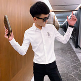 秋装社会精神小伙烫钻长袖衬衫男衬衣黑CS139-P65，男装衬衫，电商A343