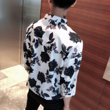 社会小伙印花套头V领五分袖衬衫花衬衣A343-CS16-P58，男装衬衫，电商A343
