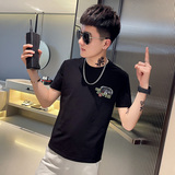 TX257-P40控60夏季短袖T恤衫社会小伙修身印花半袖tee潮黑色1，男装T恤，电商A343