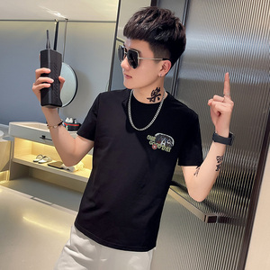 TX257-P40 控60 夏季短袖T恤衫社会小伙修身印花半袖tee潮 黑色1图片