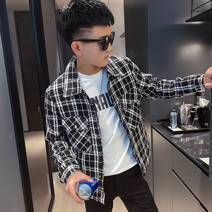 秋季男外套ins网红社会小伙格子夹克 A343-JK50-P105 控128 白图片
