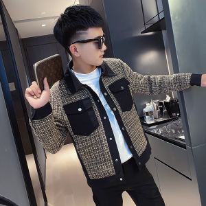 秋季男外套ins网红社会小伙撞色修身夹克A343-JK51-P105控128 咖1图片