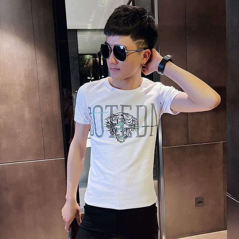 2021新款小码短袖T恤衫社会小伙半袖A343-TX215-P38控58黑,男装T恤,电商A343