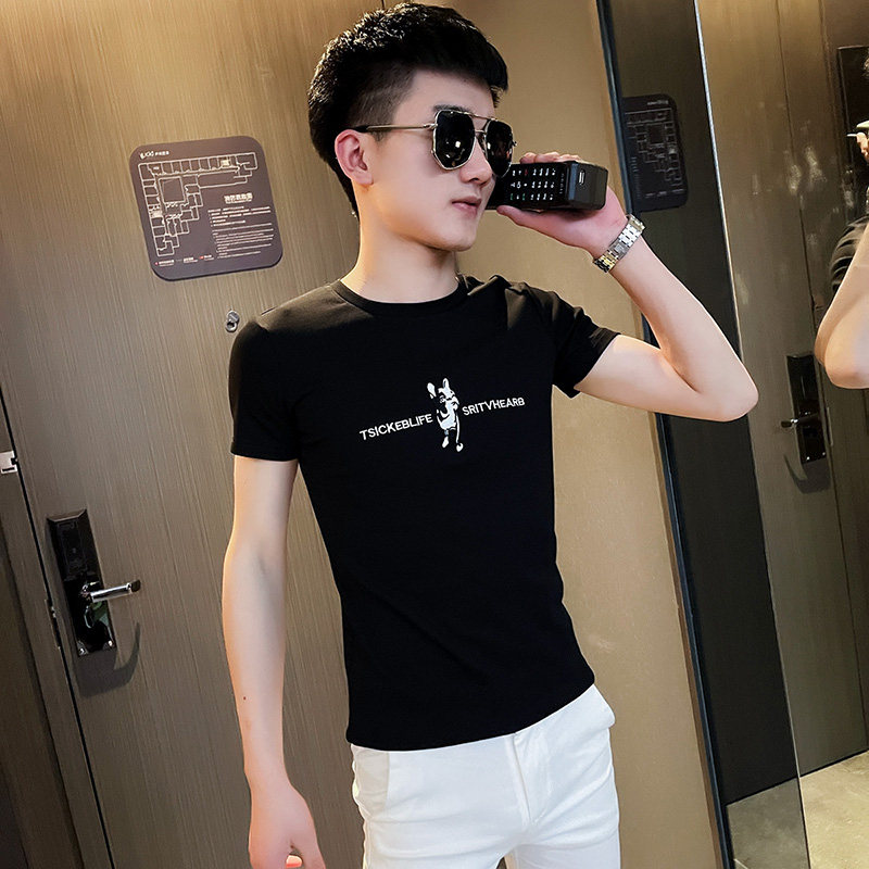 TX202-P35控58短袖T恤衫社会小伙半袖修身tee黑,男装T恤,电商A343