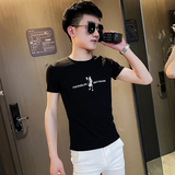 TX202-P35控58短袖T恤衫社会小伙半袖修身tee黑，男装T恤，电商A343