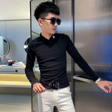 T秋季社会小伙修身打底衫长袖T恤男潮流黑1，男装T恤，电商A343