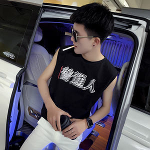 夏季背心男士无袖t恤社会小伙宽松汗衫坎肩 A343-BX12-P35 黑色图片