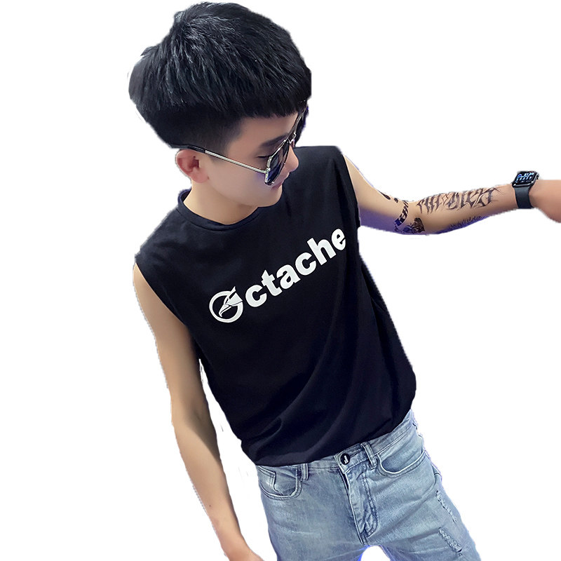 夏季背心男士无袖t恤社会小伙宽松汗衫坎肩A343-BX10-P35黑色,男装背心/马甲,电商A343
