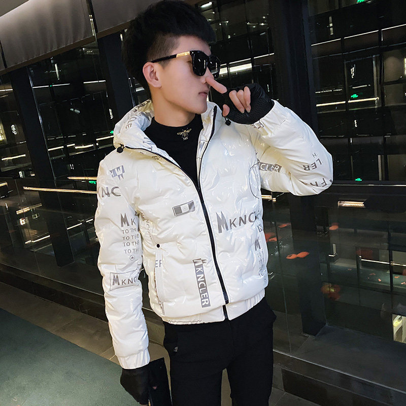 社会小伙连帽冬季棉衣外套修身皮棉服 A343-CF43 白图片