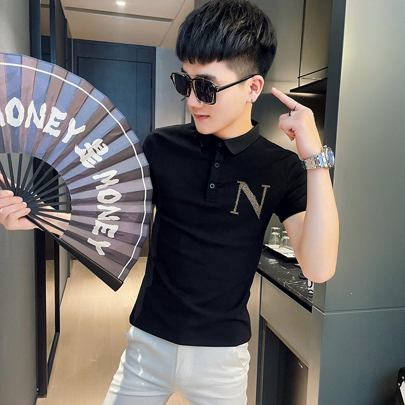 PL73社会精神小伙修身刺绣短袖polo衫白,男装Polo衫,电商A343