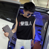 夏季背心男士无袖t恤社会小伙宽松汗衫坎肩A343-BX12-P35黑，男装背心/马甲，电商A343