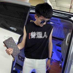 夏季背心男士无袖t恤社会小伙宽松汗衫坎肩A343-BX12-P35黑