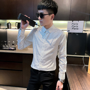 CS167 秋装社会小伙修身长袖衬衫男衬衣 白1图片
