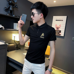 PL50-P45 社会精神小伙修身刺绣短袖polo衫 白1图片