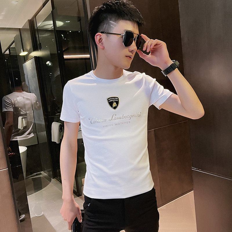 2021新款小码短袖T恤衫社会小伙半袖A343-TX211-P38控58黑,男装T恤,电商A343