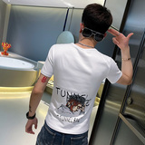 TX261-P38控58夏季短袖T恤衫社会小伙修身印花半袖tee潮白色，男装T恤，电商A343