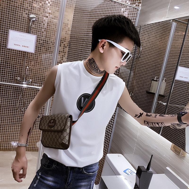 夏季背心男士无袖t恤社会小伙宽松汗衫坎肩A343-BX14-P35白，男装背心/马甲，电商A343