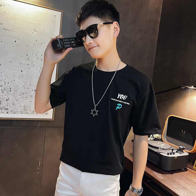 夏季短袖T恤衫社会小伙宽松半袖tee潮A343-TX220-P40控60黑1,男装T恤,电商A343